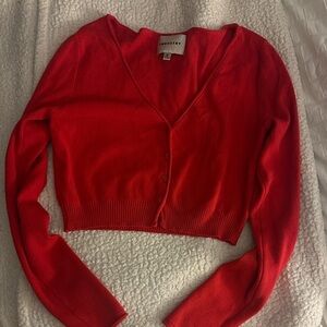 INDUSTRY Red Cropped V-Neck Button Cardigan